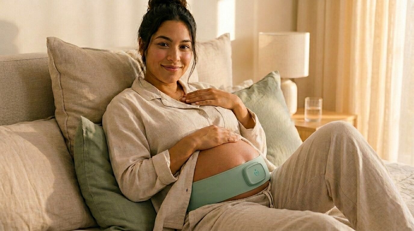 A pregnant person relaxing in bed